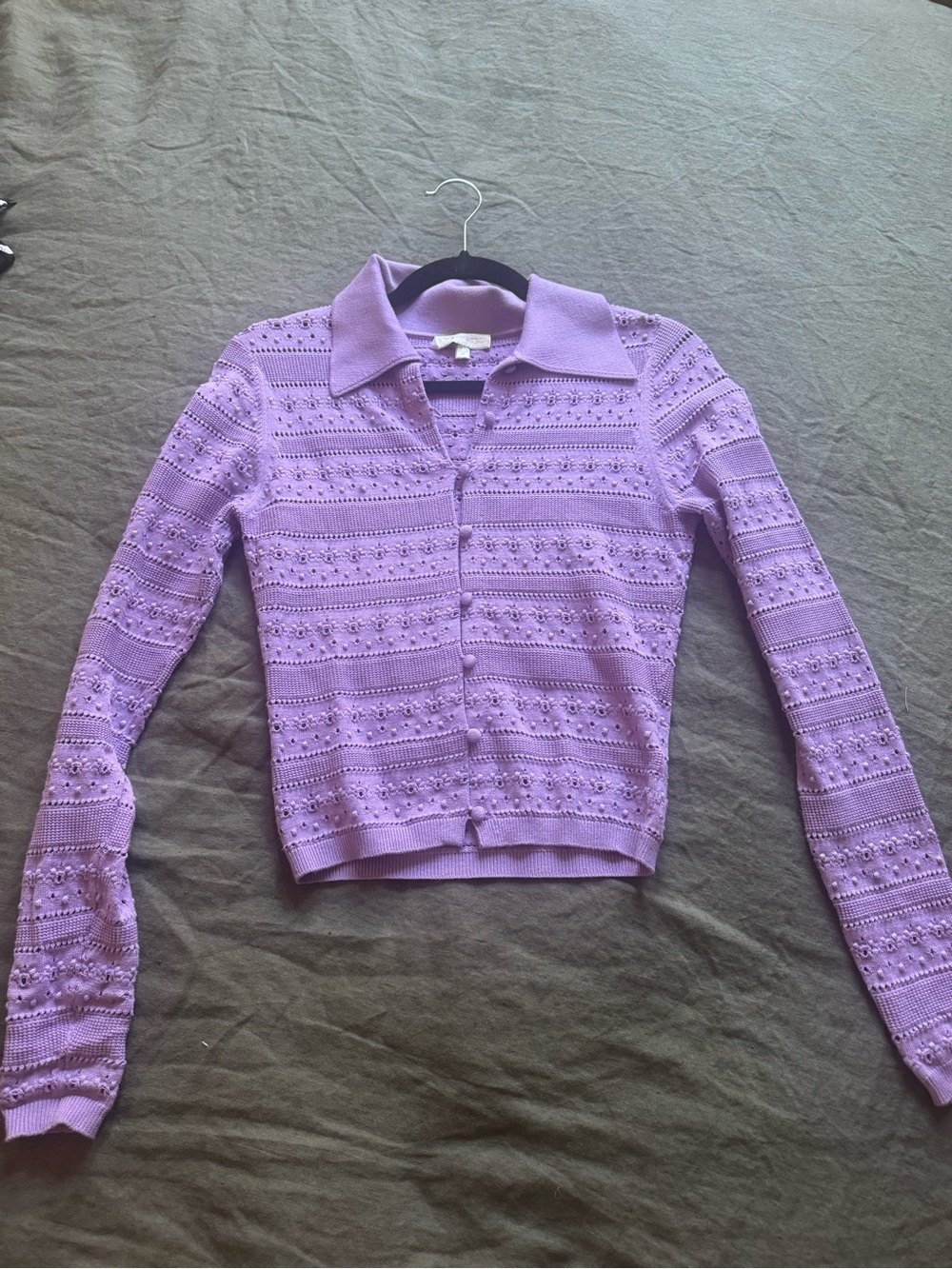 Ronny Kobo Lilac Knit Collared Button-Front Sweater